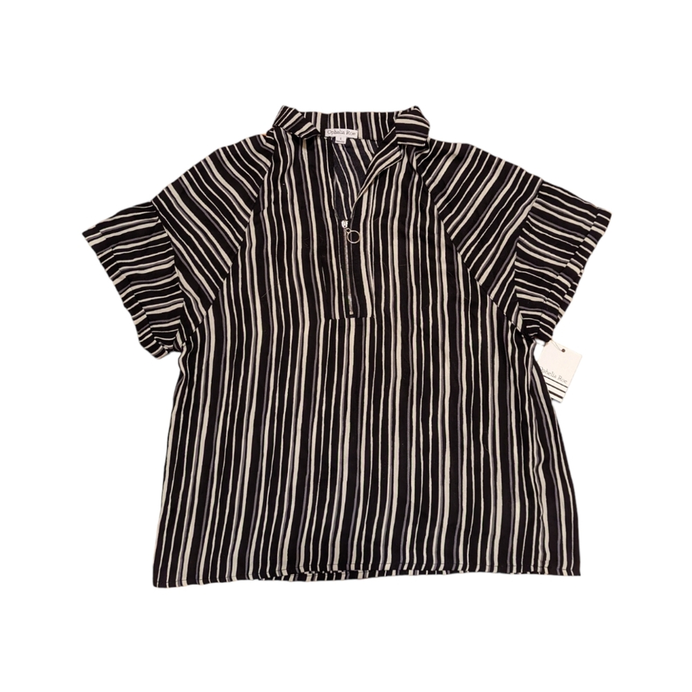 NWT Ophelia Roe Striped Zipper Front Blouse Size Small - Picture 1 of 2